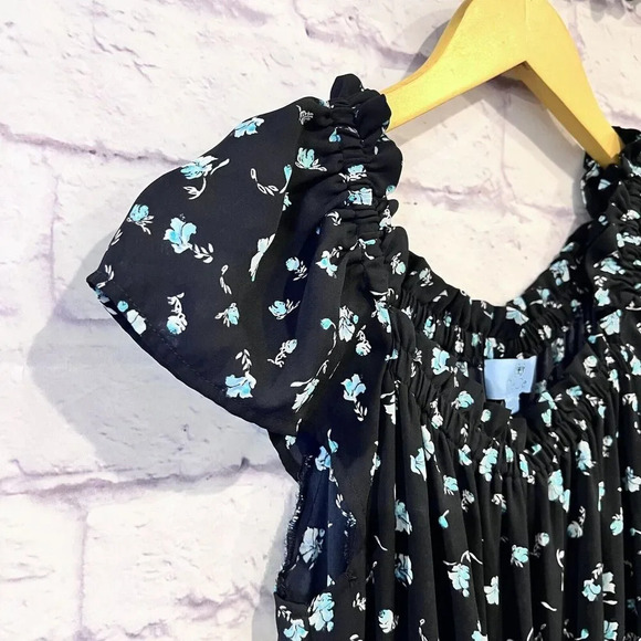 CeCe Women’s Blue Square Neck Scattered Floral Jumpsuit Size 4 - Picture 6 of 13